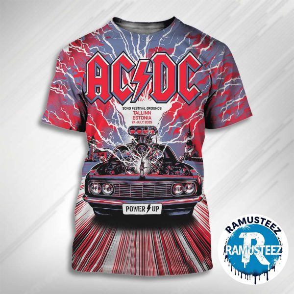 ACDC Power Up Tour 2025 Poster Music In Tallinn Estonia At Tallinn Song Festival Grounds On July 24th 2025 All Over Print T-Shirt