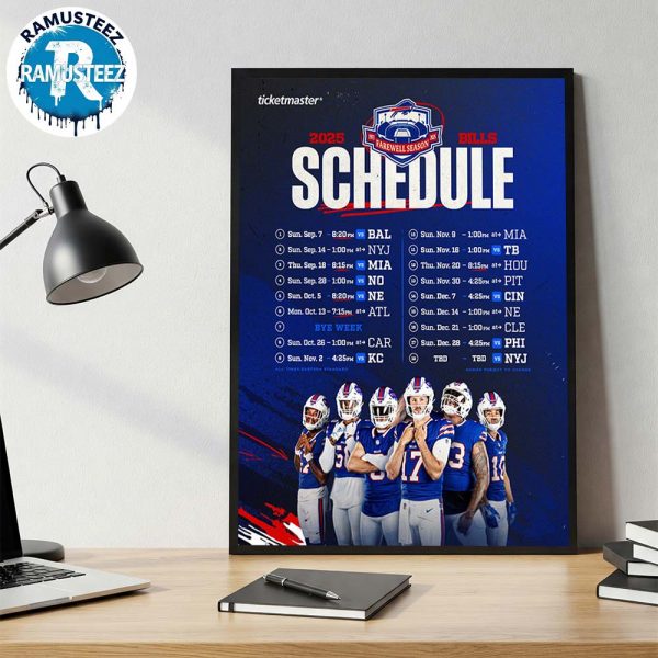 Buffalo Bills 2025 Regular Season NFL Schedule Wall Decor Poster Canvas