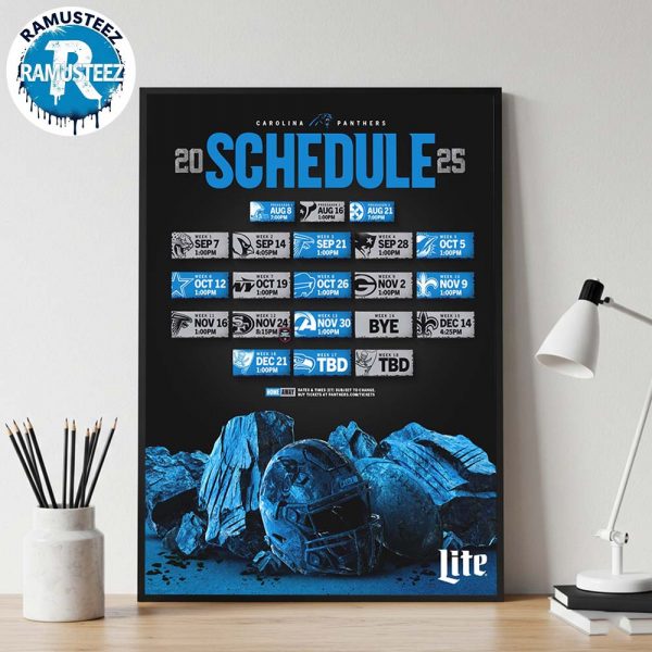 Carolina Panthers 2025 Regular Season NFL Schedule Wall Decor Poster Canvas