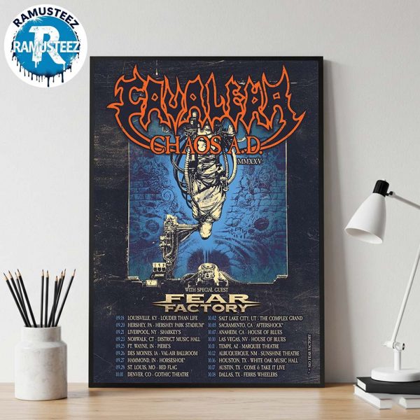 Cavalera Conspiracy Performing CHAOS AD In The US 2025 Tour Dates List For September And October 2025 With Special Guest Fear Factory Home Decor Poster Canvas