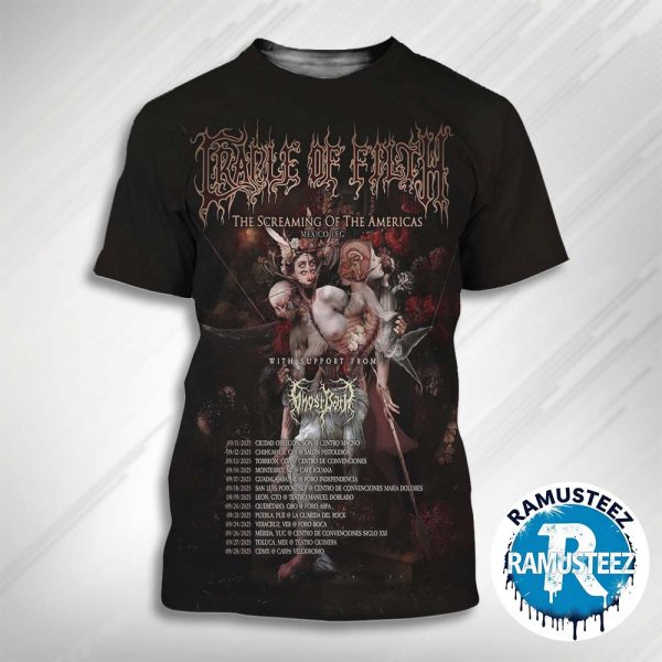 Cradle Of Filth Mexican Filthlings The Screaming Of The Americas Tour 2025 Dates List Kick Off September 9th In Ciudad Obregon At Centro Magno 3D T-Shirt