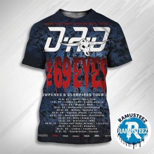 D-A-D Band Cowpunks And Glampires Tour 2025 Dates List Kick Off In Budapest HU On Octorber 10th With The 69 Eyes All Over Print T-Shirt