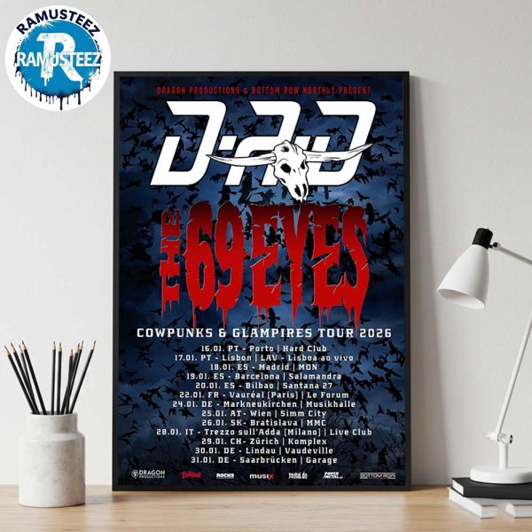 D-A-D Band Cowpunks And Glampires Tour 2025 Dates List Kick Off In Budapest HU On Octorber 10th With The 69 Eyes Wall Decor Poster Canvas
