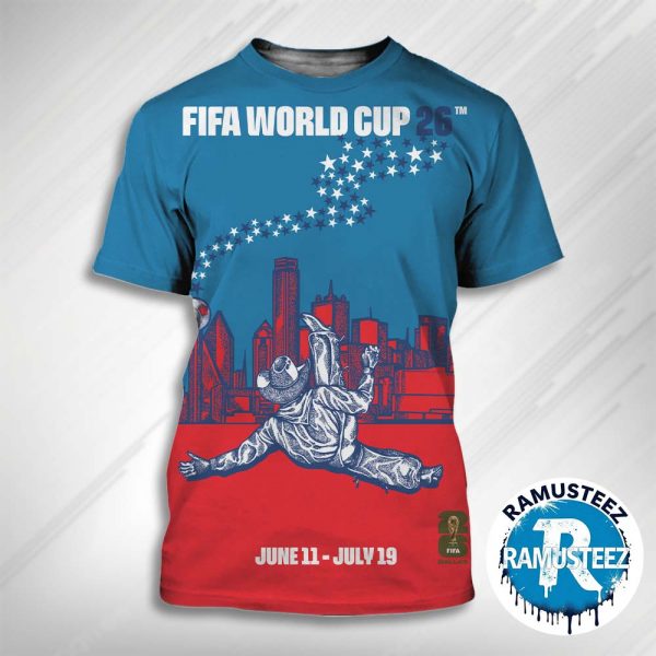 Dallas FIFA Poster Art By Matt Cliff FIFA World Cup 2026 Dallas Official Host City On June 11th-July 19th 2026 All Over Print T-Shirt