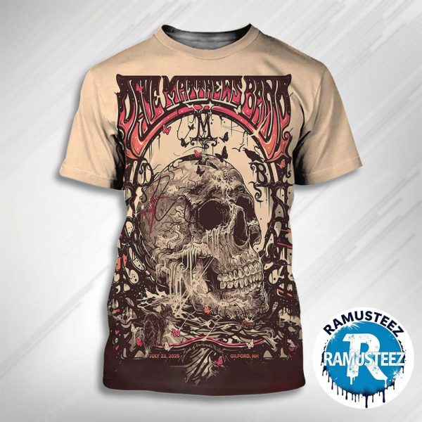 Dave Matthews Band Tonight Poster In Gilford NH On July 22th 2025 At Bank Of New Hampshire Pavilion All Over Print Unisex T-Shirt