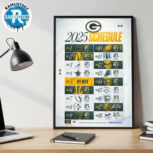 Green Bay Packers 2025 Regular Season NFL Schedule Home Decor Poster Canvas