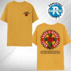 Guns N Roses Vienna Because What You Want And What You Get Are Two Completely Different Things Tour 2025 Collection Rose Cross Gold Tee Two Sided Print T-Shirt