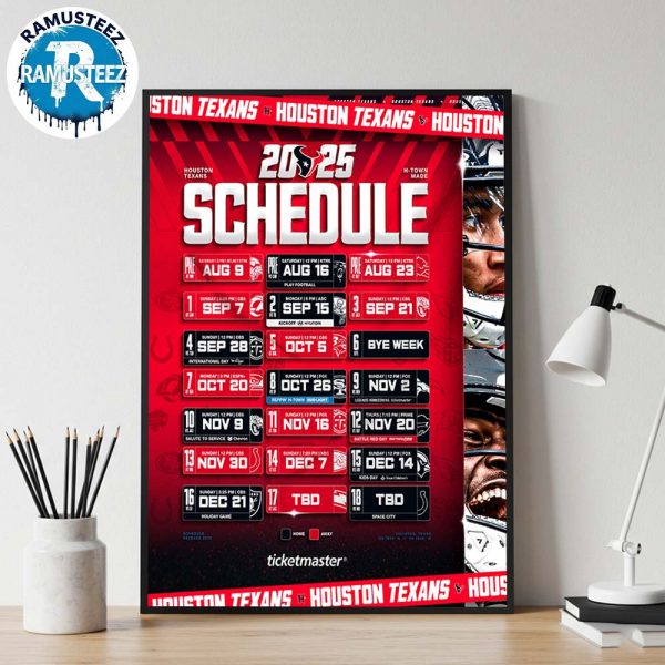 Houston Texans 2025 Regular Season NFL Schedule Home Decor Poster Canvas