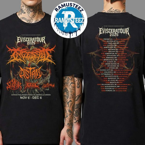 Ingested Band Evisceratour 2025 Across The United States Of America And Canada Dates List For November 6 To December 6 2025 Unisex T-Shirt