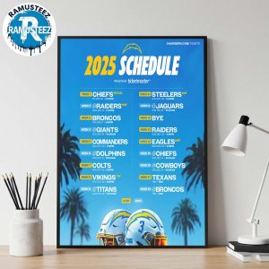 Los Angeles Chargers 2025 Regular Official Season NFL Schedule Wall Decor Poster Canvas