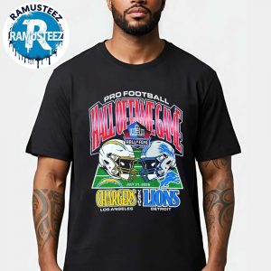 Los Angeles Chargers Vs Detroit Lions Head To Head Dueling Helmet 2025 Pro Football Hall Of Fame Classic T-Shirt