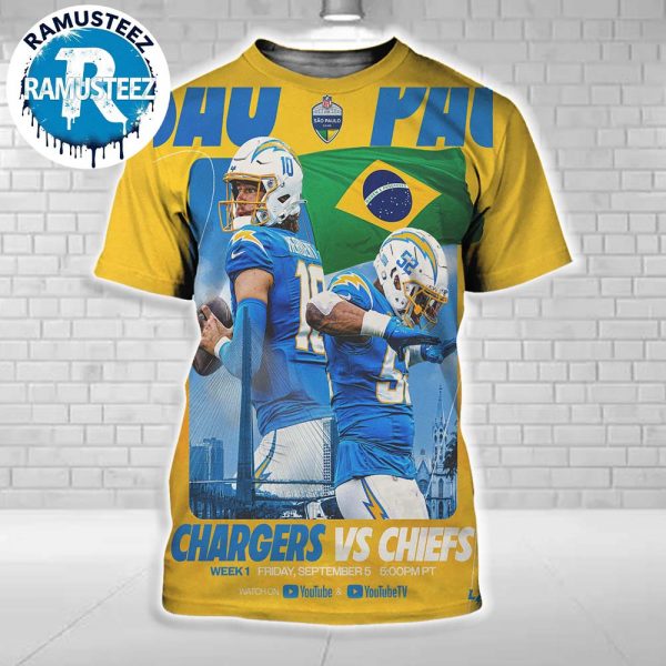 Los Angeles Chargers Vs Kansas City Chiefs Matchup In Sao Paulo Brazil In Week 1 At Arena Corinthians On September 5 2025 All Over Print Shirt
