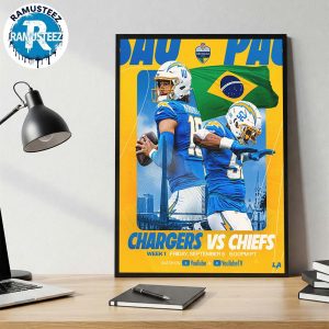 Los Angeles Chargers Vs Kansas City Chiefs Matchup In Sao Paulo Brazil In Week 1 At Arena Corinthians On September 5 2025 Home Decor Poster Canvas