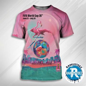 Miami FIFA 2026 Host City Poster Art Rubem Robierb On June 11th-July 19th FIFA World Cup 2026 In Miami All Over Print T-Shirt