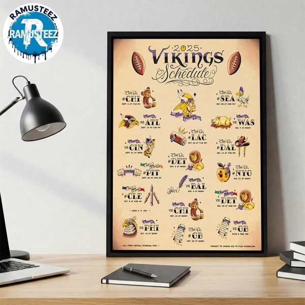 Minnesota Vikings  2025 Regular Official Season NFL Schedule Wall Decor Poster Canvas