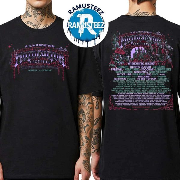 Motocultor Festival 2025 Poster Full Line Up In Carhaix FR At Site de Kerampuilh On August 14-18 2025 Two Sided Print Unisex T-Shirt