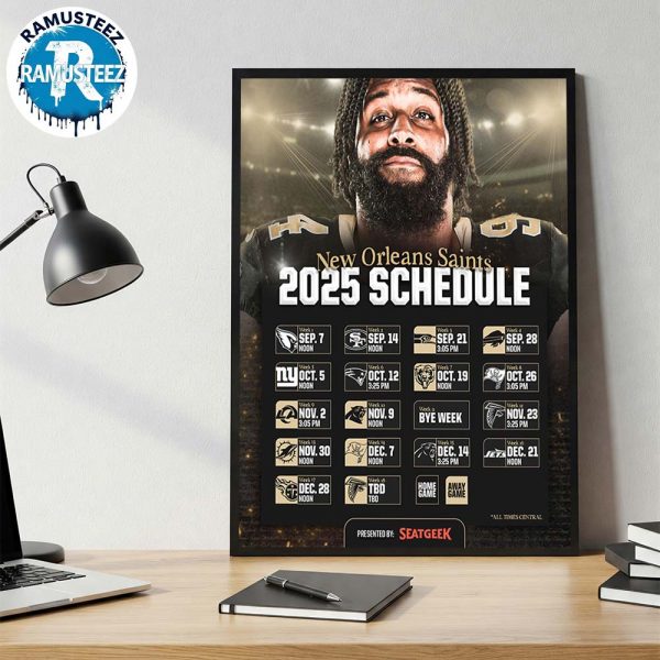 New Orleans Saints 2025 Regular Official Season NFL Schedule Wall Decor Poster Canvas