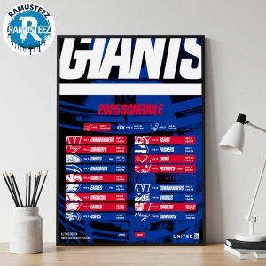 New York Giants 2025 Regular Official Season NFL Schedule Wall Decor Poster Canvas