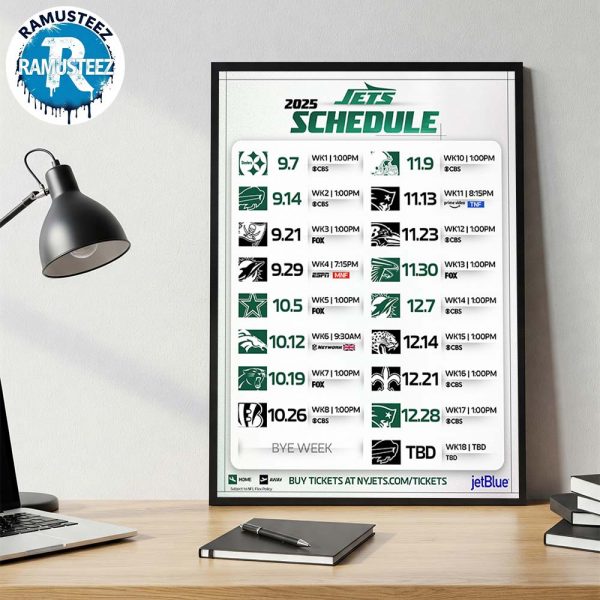 New York Jets 2025 Regular Official Season NFL Schedule Home Decor Poster Canvas
