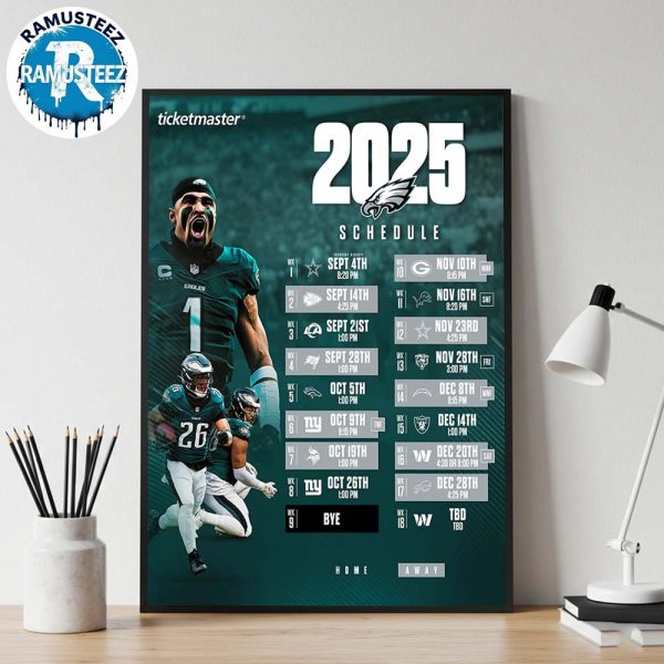 Philadelphia Eagles 2025 Regular Official Season NFL Schedule Home Decor Poster Canvas