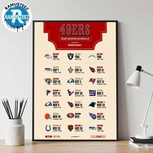 San Francisco 49ers 2025 Regular Official Season NFL Schedule Wall Decor Poster Canvas
