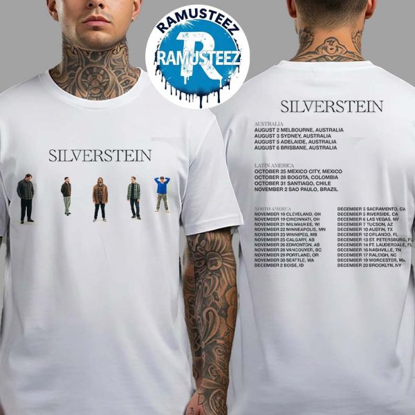 Silverstein 2025 Tour Dates Cities List For Australia Latin America And North America Two Sided Print T-Shirt