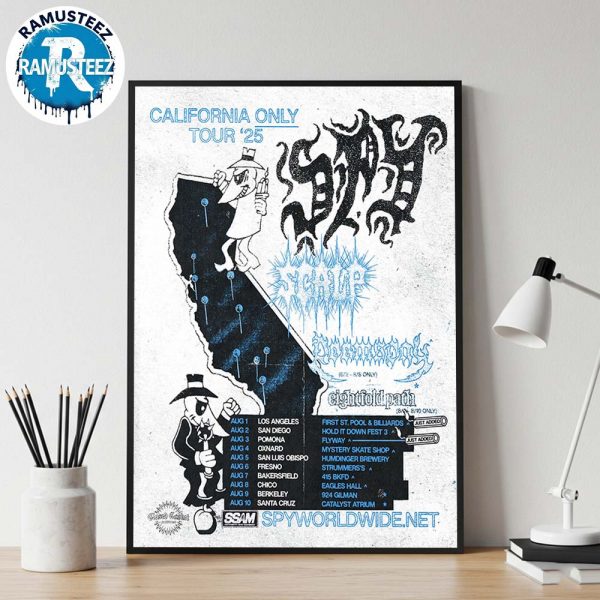 Spy Band California Only Tour 2025 Cities List Start In Los Angeles CA On August 1st At First ST Street Pool And Billiard Home Decor Poster Canvas