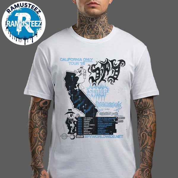 Spy Band California Only Tour 2025 Cities List Start In Los Angeles CA On August 1st At First ST Street Pool And Billiard White T-Shirt