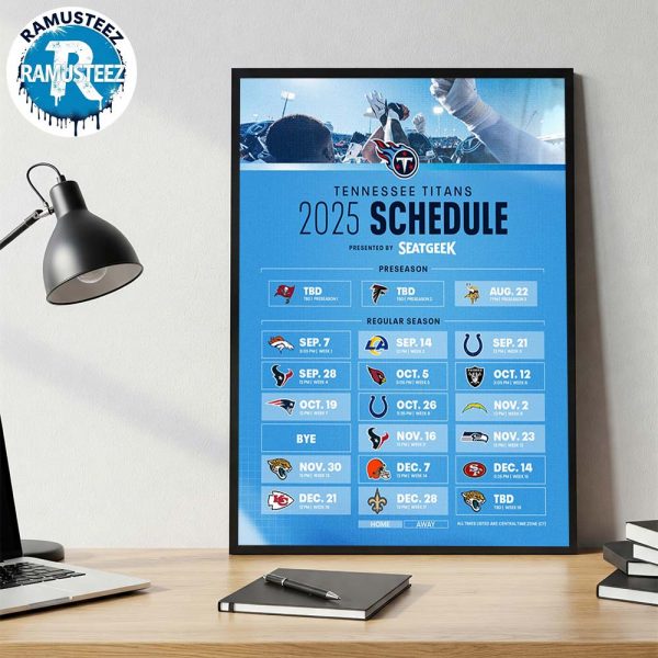Tennessee Titans 2025 Regular Official Season NFL Schedule Wall Decor Poster Canvas