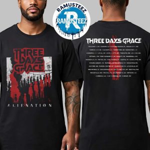 Three Days Grace Alienation 2025 Tour Tee Dates List Two Sided Print Black T-Shirt