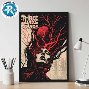 Three Days Grace Poster For 2025 Tour Cities List Start In Vancouver BC On June 6 2025 Home Decor Poster Canvas
