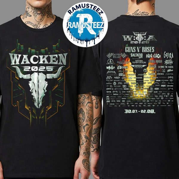 Wacken Open Air 2025 Wacken Germany Merch Tee Main 2025 Line Up On July 30th-August 2nd Two Sided Print T-Shirt