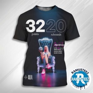 A Ja Wilson From Las Vegas Aces The Only WNBA Player With Historic 32 Points And 20 Rebounds All Over Print Unisex T-Shirt