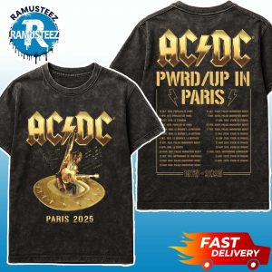 ACDC Power Up Tour 2025 Merchandise Paris PWR UP Event Tour Two Sided Print Washed T-Shirt