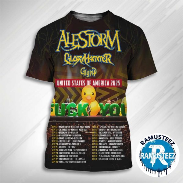 Alestorm United Sates Of America 2025 Tour Dates List Kick Off On September 12th In Nashville TN At Marathon Music Works 3D T-Shirt