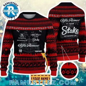 Alfa Romeo F1 Team Custom Name Holiday Gift For Family Formula 1 Ugly Christmas Sweater