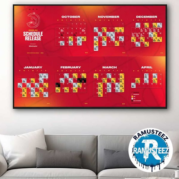 Atlanta Hawks 2025-26 Regular Season NBA Schedule Home Decor Poster Canvas