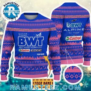 BWT Alpine F1 Team Custom Name Pink And Blue 2025 Ugly Christmas Sweater