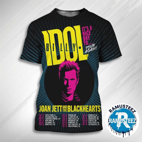 Billy Idol It’s A Nice Day To Tour Again Tour 2025 On August And September Cities List Start In Tinley Park IL All Over Print T-Shirt
