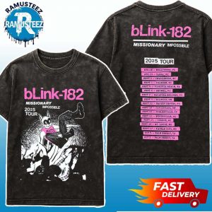 Blink 182 Band Merch Tee Missionary Impossible Tour 2025 Two Sided Print Unisex Washed T-Shirt