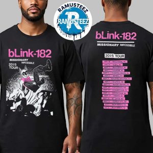 Blink 182 Band Missionary Impossible Tour 2025 Merch Tee Two Sided Print Unisex Black T-Shirt