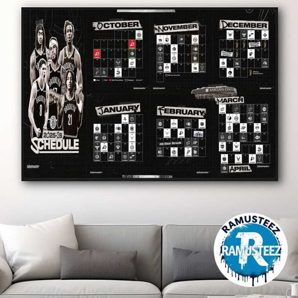 Brooklyn Nets 2025-26 Regular Season NBA Schedule Home Decor Poster Canvas