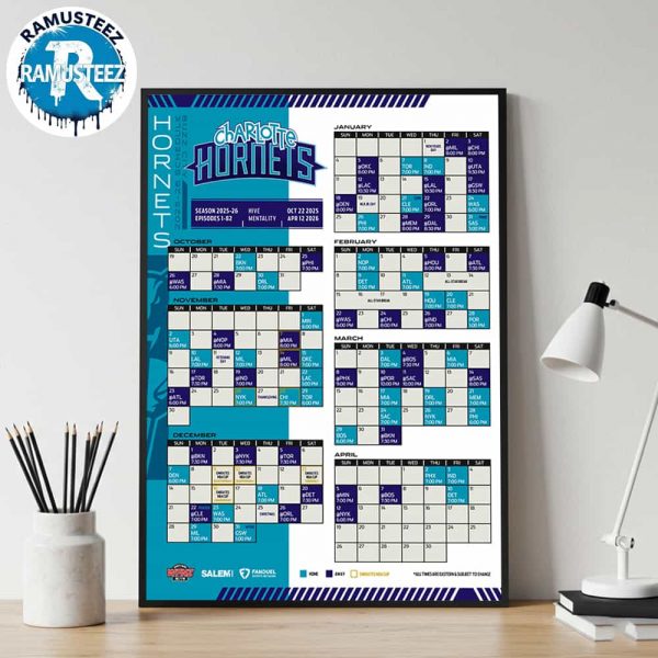 Charlotte Hornets 2025-26 Regular Season NBA Schedule Wall Decor Poster Canvas
