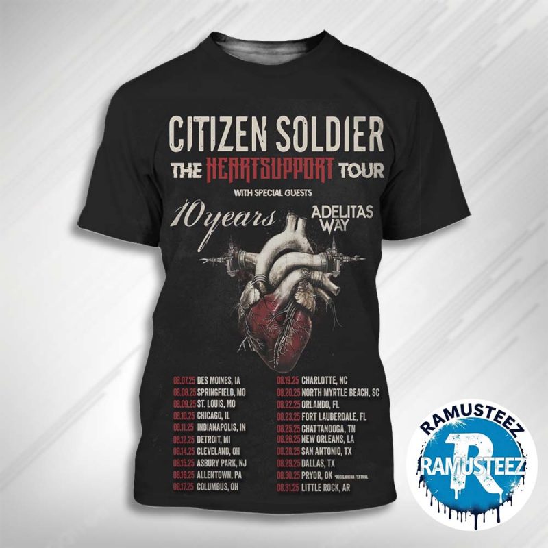 Citizen Soldier The Heart Support Tour 2025 Cities List Kick Off In Des Moines IA On August 7th All Over Print Unisex T Shirt