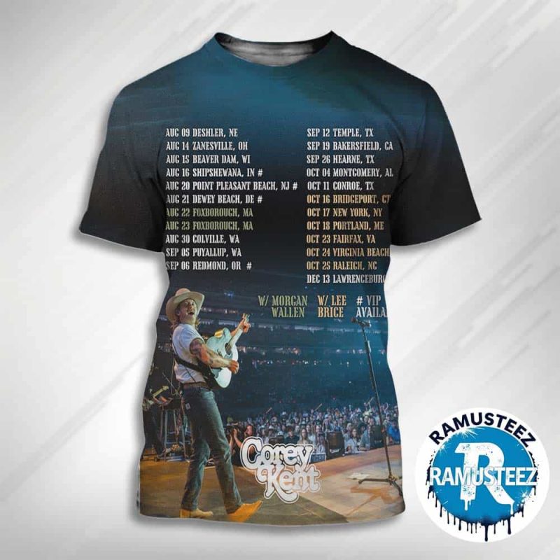 Corey Kent Tour 2025 With Morgan Wallen And Lee Brice Dates List Kick Off On August 9th In Deshler NE All Over Print T Shirt