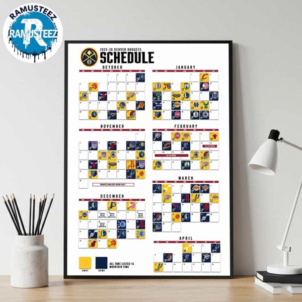 Denver Nuggets 2025-26 Regular Season NBA Schedule Home Decor Poster Canvas