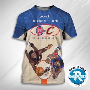 Detroit Pistons Vs Cleveland Cavaliers Head To Head At Little Caesars Arena In Detroit MI On October 27 2025 All Over Print T-Shirt