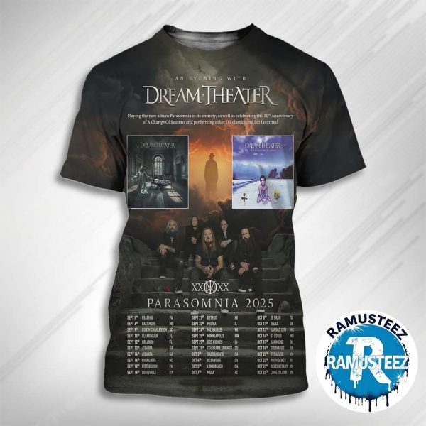 Dream Theater Parasomnia Tour 2025 Celebrate 30th Anniversary Of A Change Of Seasons Cities List Start In Reading PA On September 5th 3D T-Shirt