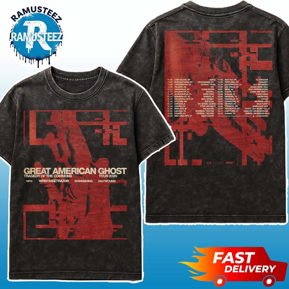 Great American Ghost Tragedy Of The Commons North American Tour 2025 Cities List For November And December Washed T-Shirt Great American Ghost Tragedy Of The Commons North American Tour 2025 Cities List For November And December Washed T-Shirt