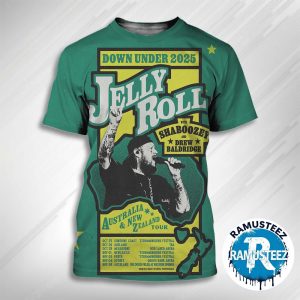 Jelly Roll Down Under 2025 Australia And New Zealand Tour Dates List Kick Off On October 25 In Sunshine Coast At Strummingbird Festival 3D T-Shirt